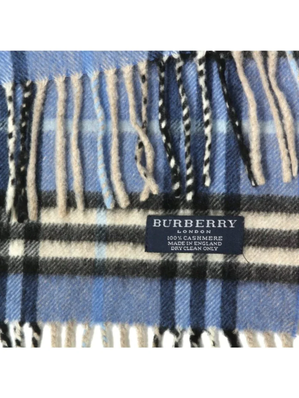 Burberry London Cashmere House Check Plaid Blue Pattern Scarf with Fringe 649